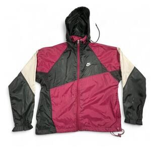 Vintage 80s Nike Windbreaker Hooded Jacket Pink Black White Medium